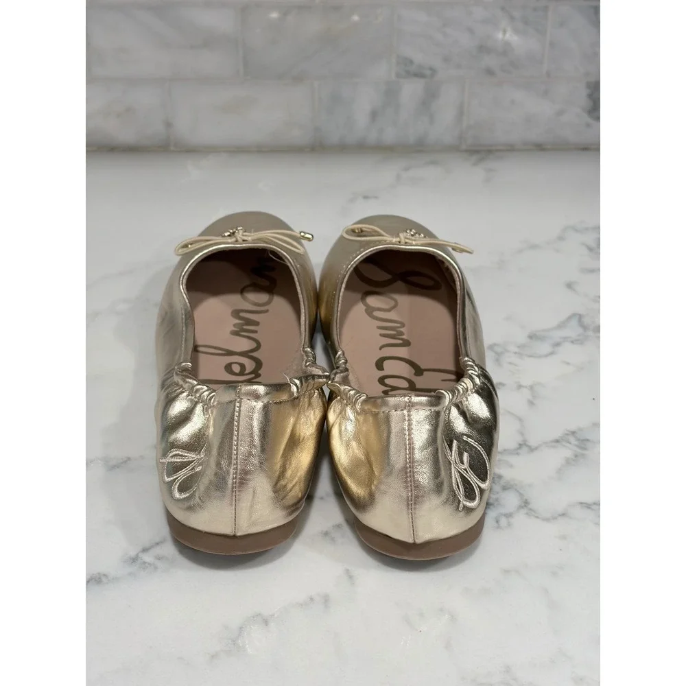 Sam Edelman Kids Felicia Metallic Gold Ballet Flats Bow Logo Charm Size 4